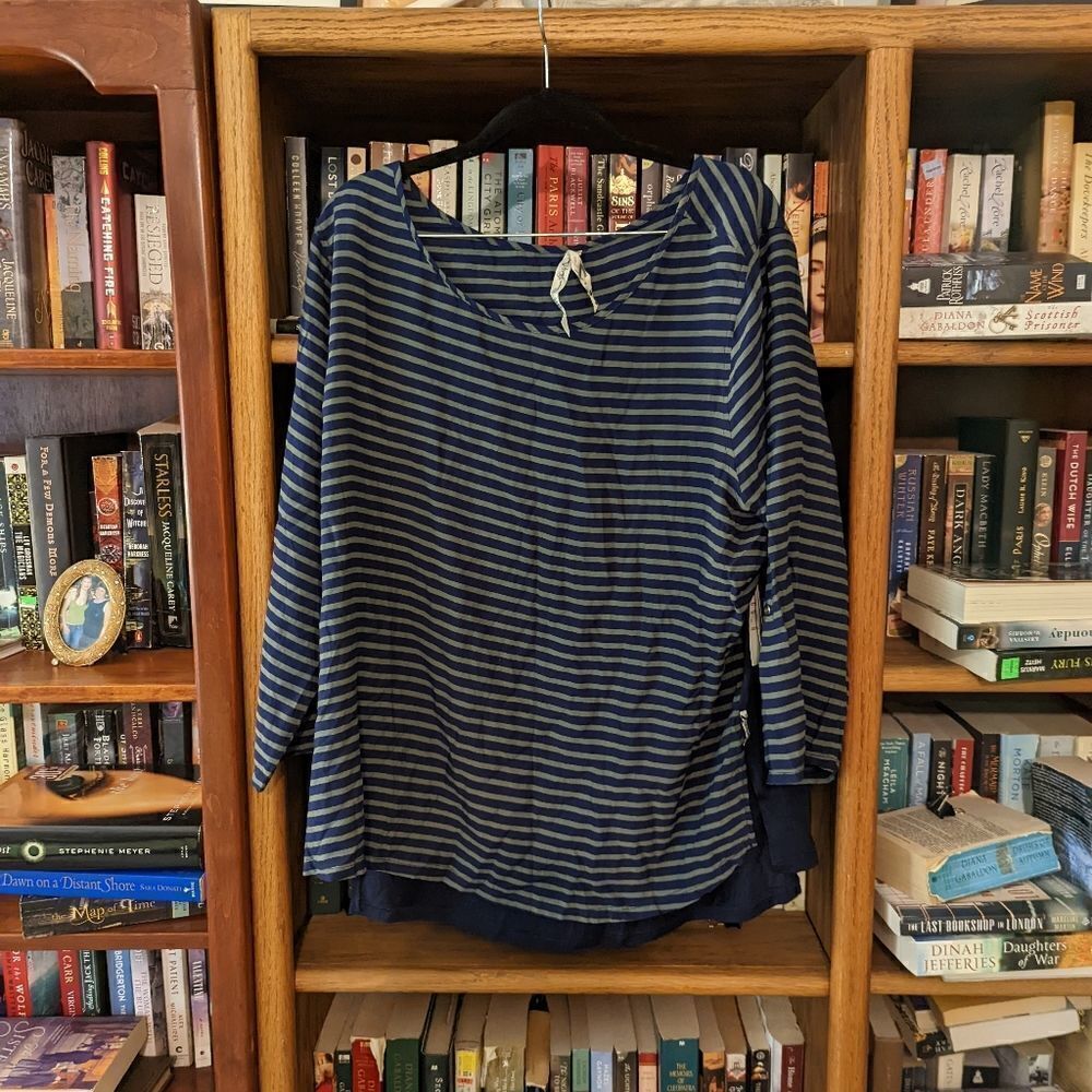 7 for all mankind green and blue striped blouse sz 2x nwt